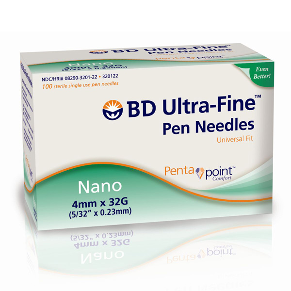 BD Nano UltraFine Penta Point Sterile Pen Needles 4mm x 32G